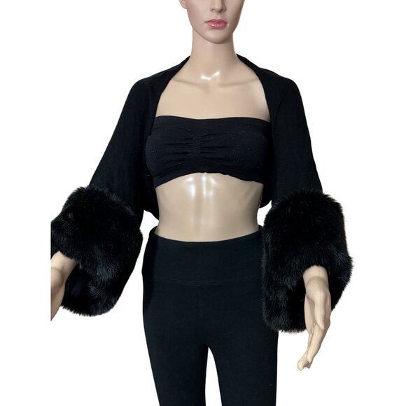 Cache Black Viscose Bolero Shrug with Oversized Faux Fur Cuffs - Picture 4 of 4